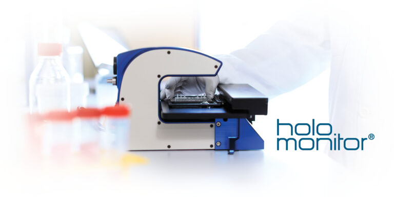 The HoloMonitor M4 imaging cytometer The HoloMonitor M4 label-free imager and imaging cytometer in operation on a cell laboratory bench