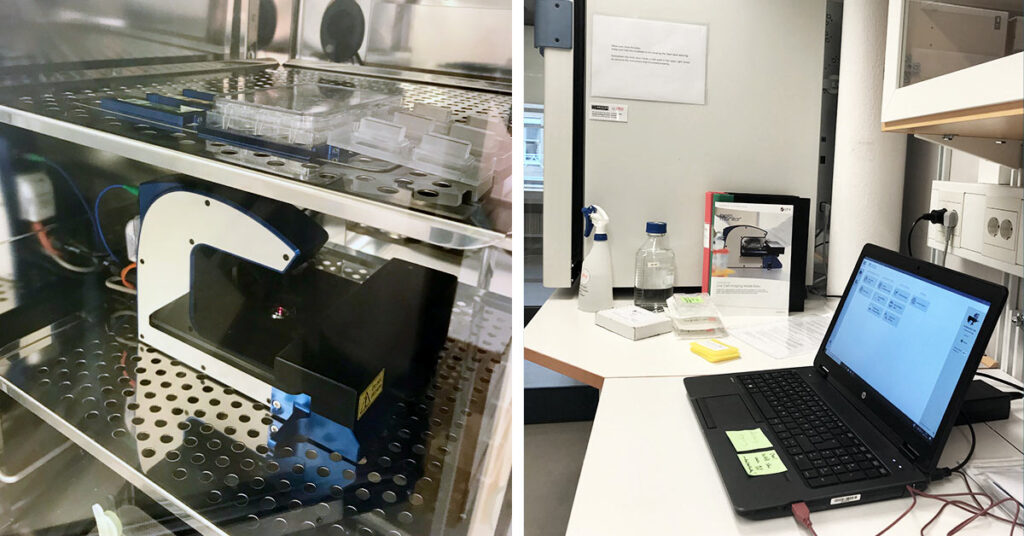 HoloMonitor at SmiLe Incubator The HoloMonitor live cell imaging system operating inside a standard cell incubator at the SmiLe life science business incubator in Lund, Sweden.