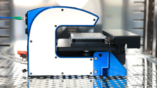 The HoloMonitor microscope photographed from the side, placed inside a standard incubator.