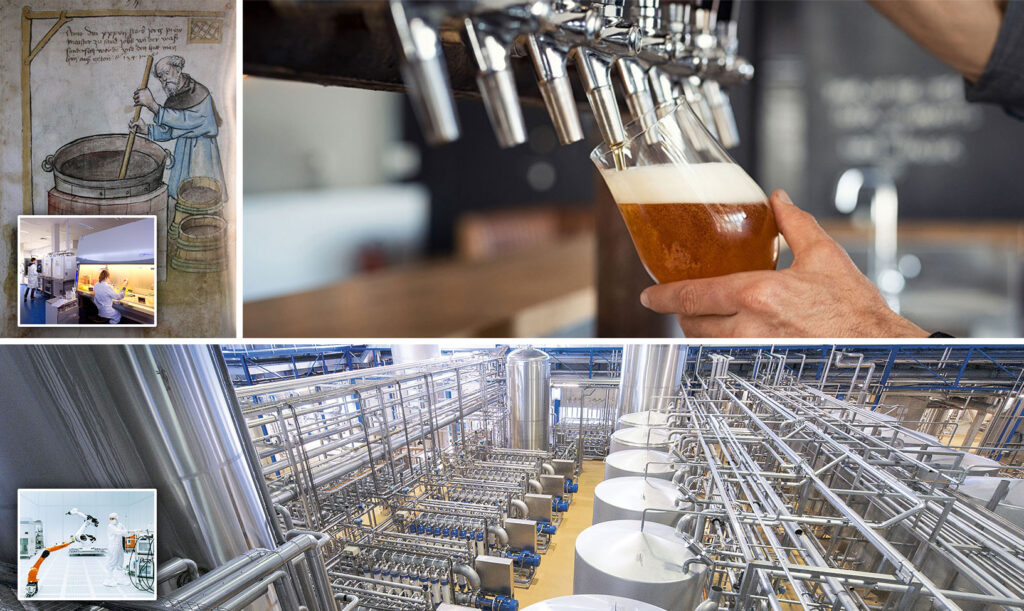 Images showing how beer brewing has transitioned from craft to industry