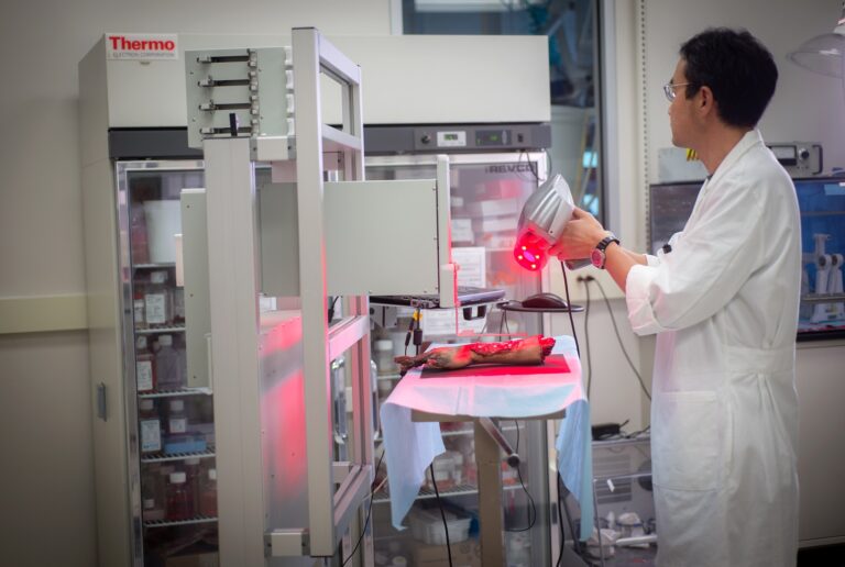 A portable 3D printer (device in the front left) capable of generating new skin directly at the patient’s bedside. By using their own cells, conditions such as burns can be treated. Image credit to the Wake Forest Institute for Regenerative Medicine.